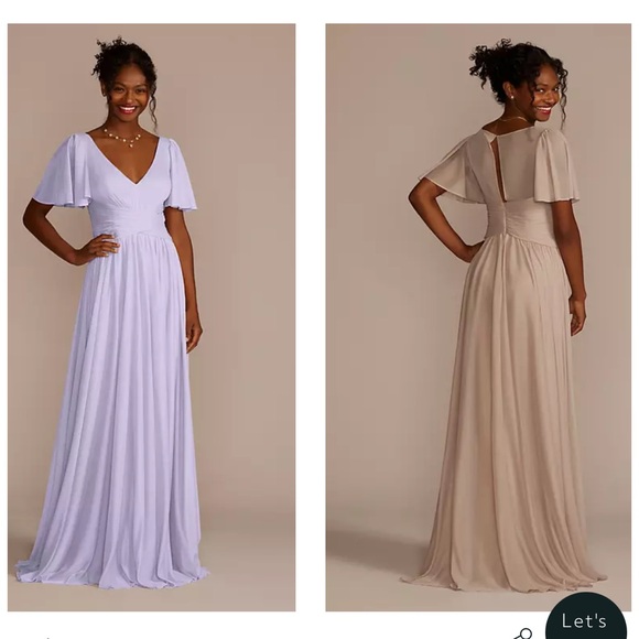 David’s Bridal Flutter Sleeve Crisscross Mesh Prom/Bridesmaid Dress - Picture 2 of 9